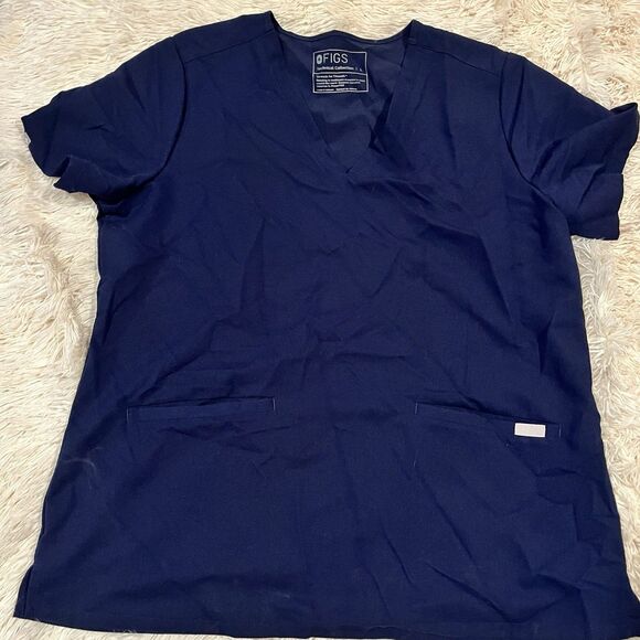 Figs Technical Collection Scrub Top Large Navy Blue Casma 3 Pocket Top - Picture 1 of 10